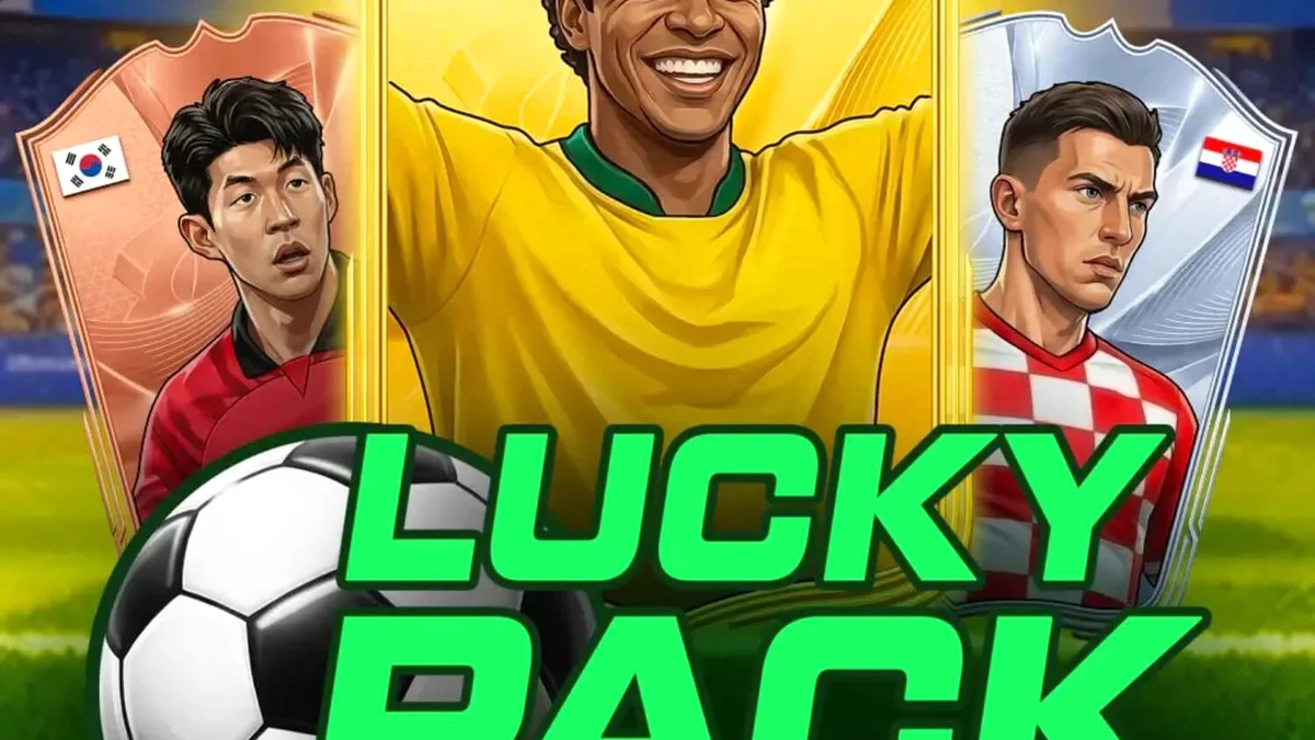 Tampilan visual slot Lucky Pack 2026 Cup dengan tema stadion sepak bola yang megah